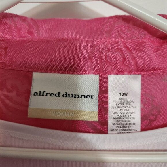 Alfred Dunner Lace Button Down Shirt Short Sleeve Top Neon Pink - Picture 4 of 4